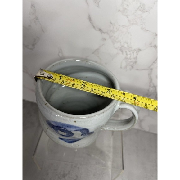Vintage Blue Grey Salt Glazed Hand Thrown Art Pottery Mug Abstract Signed GR - Picture 10 of 10